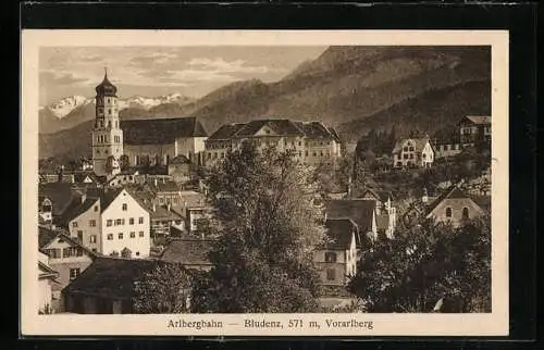 AK Bludenz, Blick über die Dächer, Kirche mit Zwiebelturm