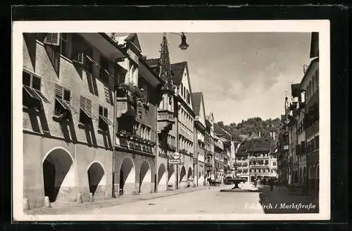 AK Feldkirch, Marktstrasse mit Brunnen und Schuhhaus Paga