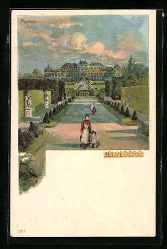 Künstler-AK sign. Rosenberger: Wien, Belvedere mit Garten