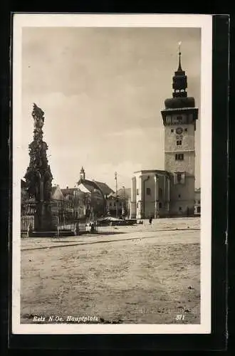 AK Retz /N. Oe., Hauptplatz mit Denkmal