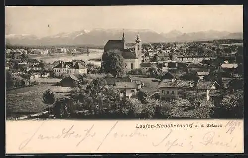 AK Laufen-Neuoberndorf a. d. Salzach, Ortsansicht mit Bergpanorama