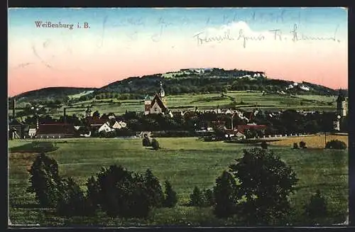 AK Weissenburg i. B., Ortsansicht mit grünen Feldern