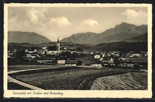 AK Teisendorf, Ortsansicht mit Staufen und Untersberg