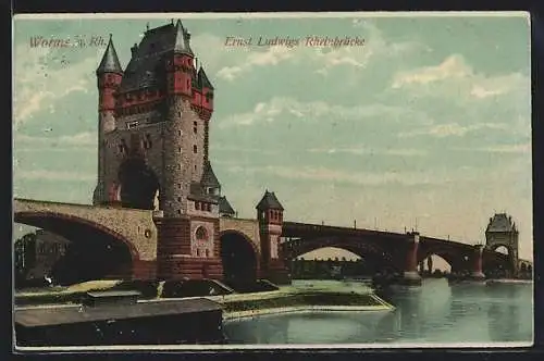 AK Worms a. Rh., Ernst Ludwigs Rheinbrücke