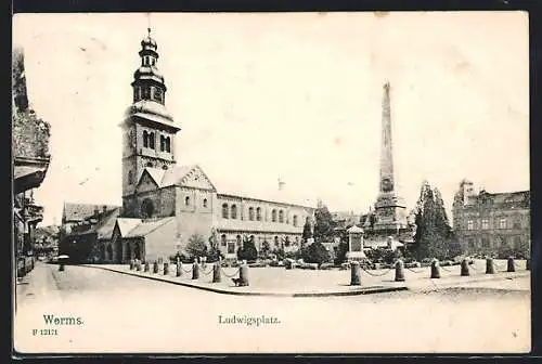 AK Worms, Ludwigsplatz mit Denkmal