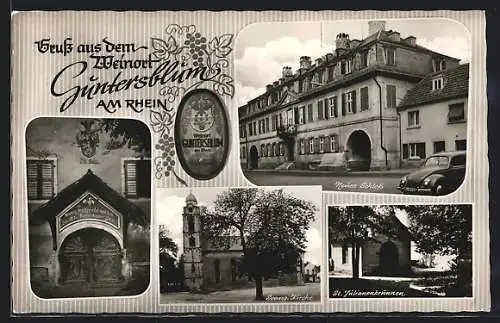 AK Guntersblum, Gasthaus Zum Adler, Nordhöferstrasse 46, Ev. Kirche, St. Julianenbrunnen