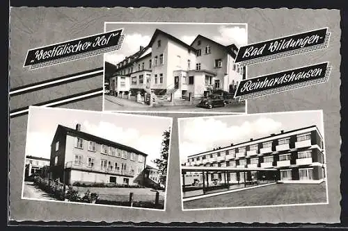 AK Bad Wildungen-Reinhardshausen, Blick auf den Westfälischen Hof mit VW Käfer