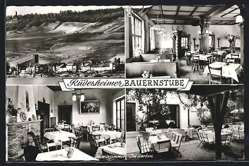 AK Rüdesheim am Rhein, Kaminzimmer und im Garten der Bauernstube