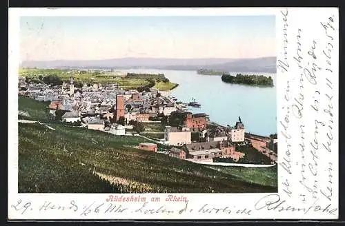 AK Rüdesheim am Rhein, Ortsansicht mit Flusspartie
