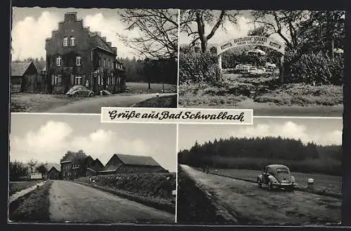 AK Bad Schwalbach, Gasthaus-Pension Zur Schanze mit Gartenlokal und Automobil