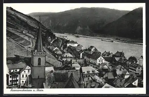 AK Assmannshausen a. Rhein, Teilansicht mit Flusspartie