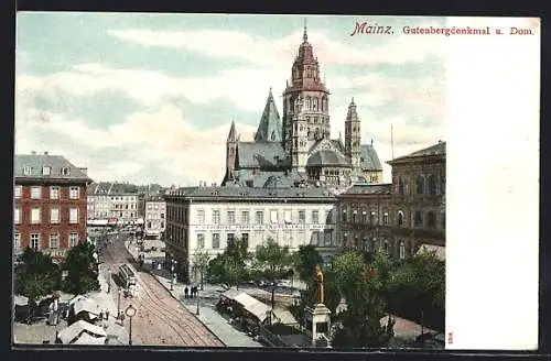 AK Mainz, Gutenbergdenkmal und Dom