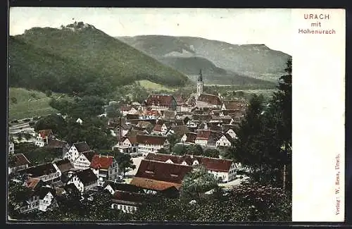 AK Urach, Ort mit Hohenurach, Teilansicht