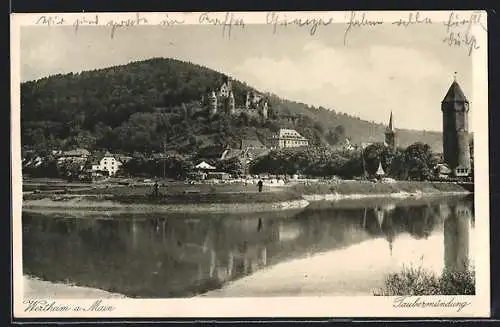 AK Wertheim a. Main, Taubermündung mit Burg