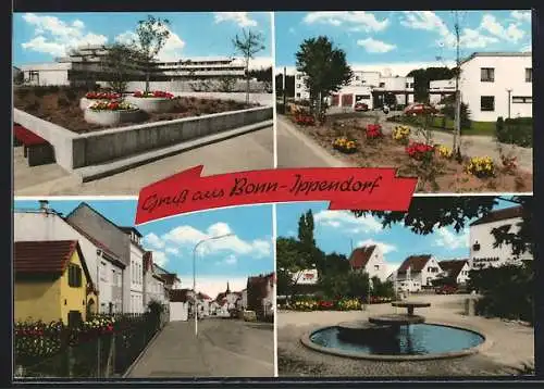 AK Bonn-Ippendorf, Ortsansichten mit Brunnen und Strassenpartie