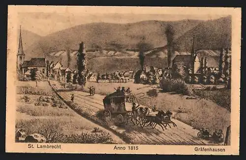 AK Lambrecht i. Pfalz, Gräfenhausen Anno 1815, Postkutschen, histor. Darstellung