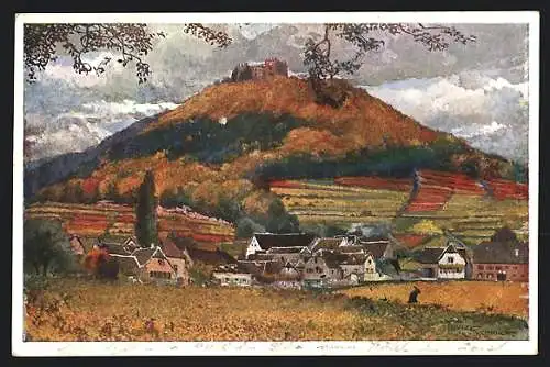 Künstler-AK Franz Schmidt, Unterhambach, Hambacher Schloss, Ortsansicht, Herbststimmung