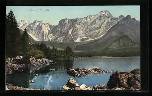 AK Tarvis, Weissenfelser See, Steiniges Ufer mit Bergpanorama