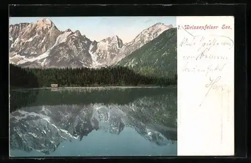 AK Tarvis, Weissenfelser-See, Mangart-Gruppe spiegelt sich im See