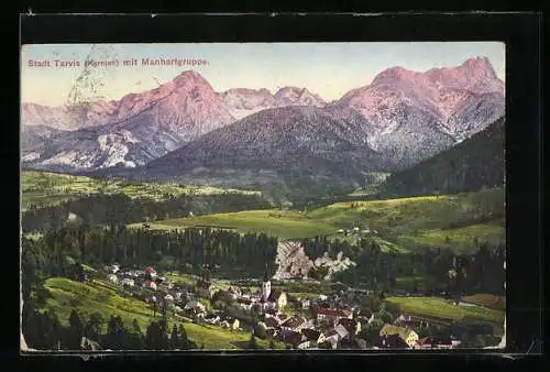 AK Tarvis /Kärnten, Ortsansicht mit Manhartgruppe