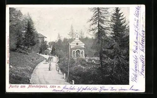 AK Mendelpass, Partie mit Kutsche und Kapelle