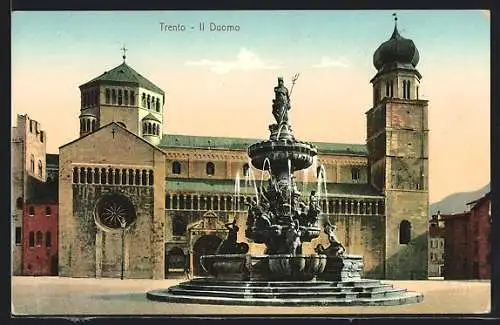 AK Trento / Trient, il Duomo, Brunnen vor dem Dom