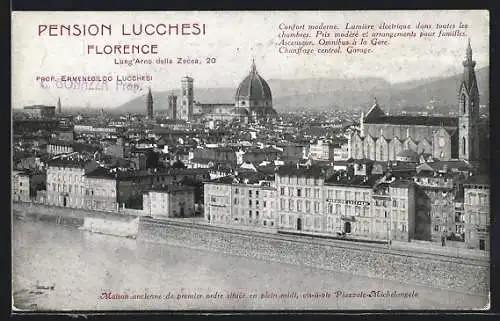 AK Florence, Pension Lucchesi, Lung`Arno della Zecca, 20, Panorama