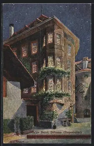 AK Bozen, Gasthaus Batzenhäusl bei Nacht