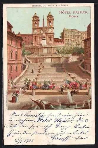 Lithographie Roma, Trinita dei Monti, Hotel Hassler