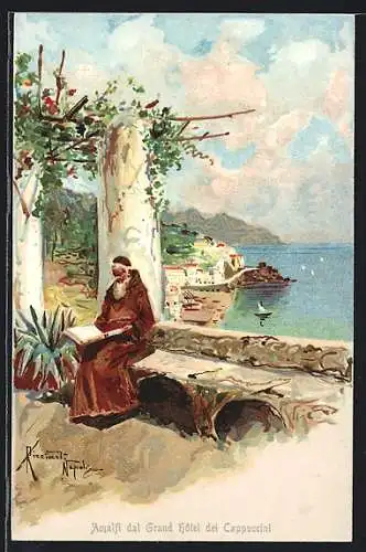 Lithographie Amalfi, Ausblick vom Grand Hotel dei Cappuccini