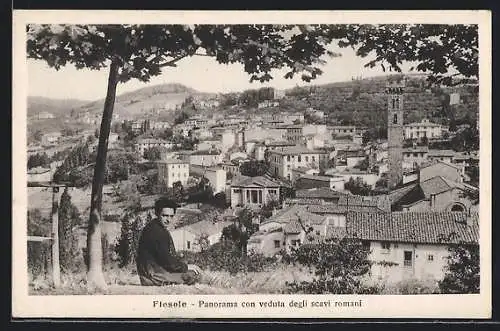 AK Fiesole, Panorama con veduta degli scavi romani