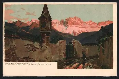 Künstler-AK Gries, Blick zum Rosengarten