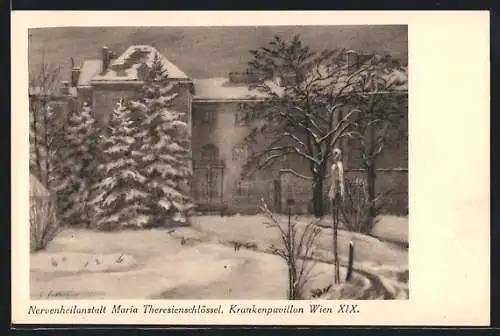 Künstler-AK Wien, Nervenheilanstalt Maria Theresienschlössel, Krankenpavillon