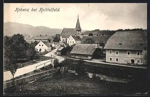AK Kobenz bei Knittelfeld, Ortsansicht mit Kirche und Partie am Wasser
