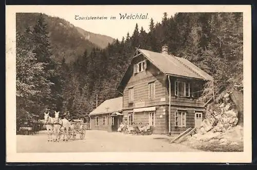AK Reichenau an der Rax, Pferdekutsche am Touristenheim Weichtal