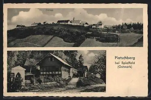 AK Spielfeld, Panorama von Zieregg, J. Schunters Gasthaus zum Patschberg