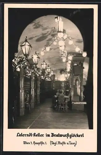 AK Wien, Gasthaus Laterndl-Keller im Bratwurstglöckerl, Hauptstrasse 1