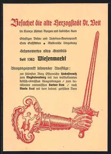 AK St. Veit an der Glan, Wiesenmarkt, Arm in Rüstung mit Schwert