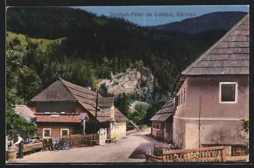 AK Ferlach, Gasthaus Deutsch-Peter im Loibltal, Strassenpartie mit Tränke