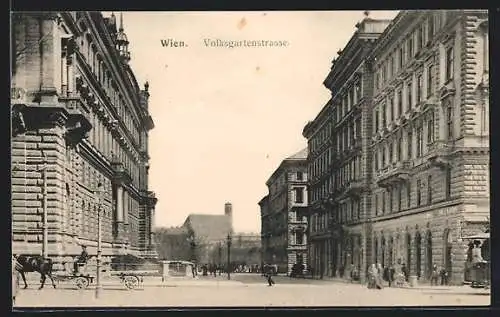 AK Wien, Volksgartenstrasse mit Kirche