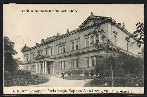 AK Wien, K. k. Krankenanstalt Erzherzogen Sophien-Spital, Kaiserstrasse 9, Pavillon der medizinischen Abteilung