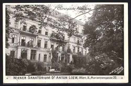 AK Wien, Wiener Sanatorium Dr. Anton Loew, Mariannengasse 20, Chirurgische Abteilung