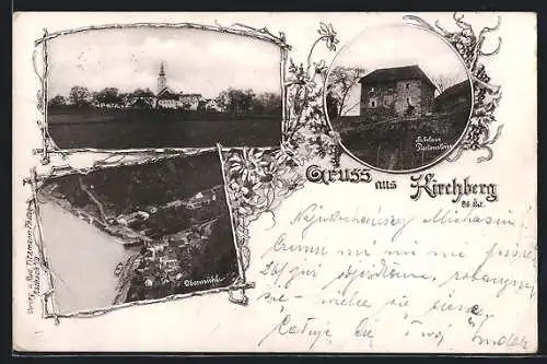AK Kirchberg ob der Donau, Schloss Parkenstein, Ortspartie mit Kirche, Obermühl