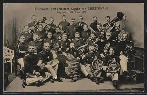 AK Eberschwang, Feuerwehr- und Veteranen-Kapelle 1909, Gruppenbild
