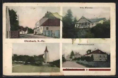 AK Ofenbach /N.-Oe., Mädchenpensionat, Villa Wessely, Kirche