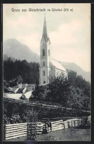 AK Weissbriach /Gitschtal, Kirche und Umgebung mit Bergblick