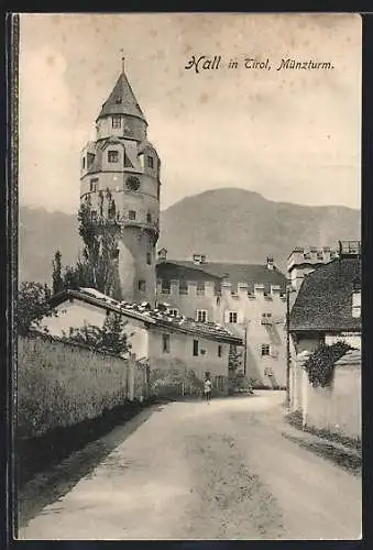 AK Hall in Tirol, Strassenpartie mit Münzturm