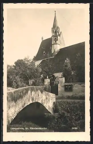 AK Langenlois, St. Nikolauskirche und Brücke