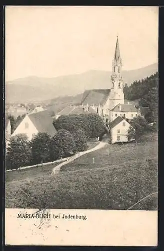 AK Maria-Buch /Judenburg, Ortsansicht mit Kirche und Bergpanorama