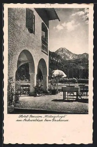 AK Finkenstein am Faaker See, Aichwaldsee, Hotel-Pension Mittagskogel mit Bergblick